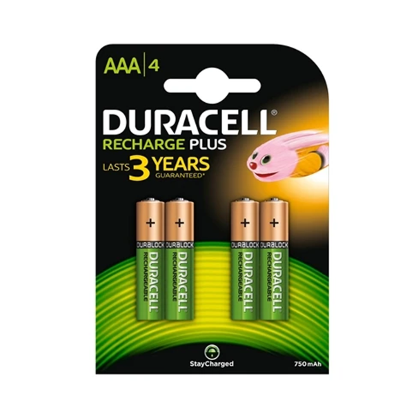 Pack of 4 Recharge Plus Duracell AAA Batteries