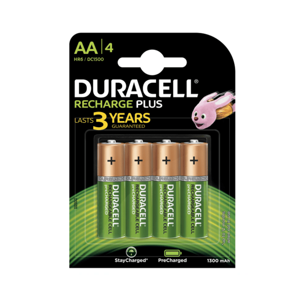 Pack of 4 Recharge Plus Duracell AA Batteries