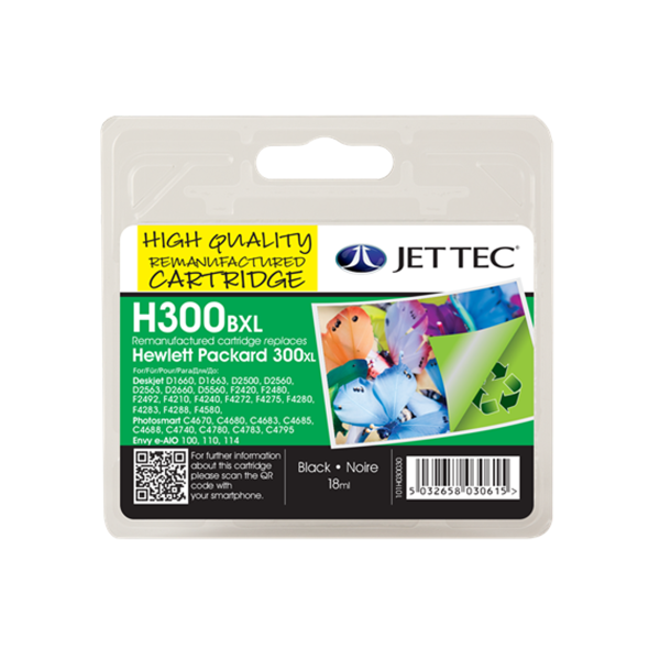 Jet Tec HP 300XL Black Ink Cartridge