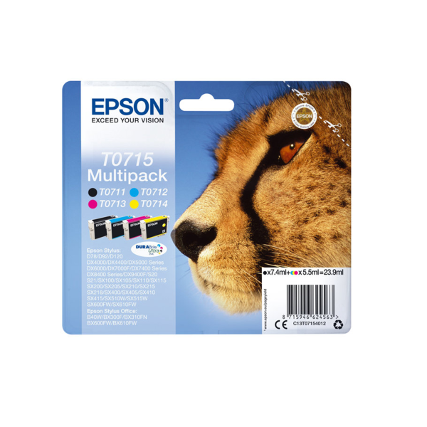 Epson T0715 (Cheetah) Colour Original Ink Cartridges Multipack