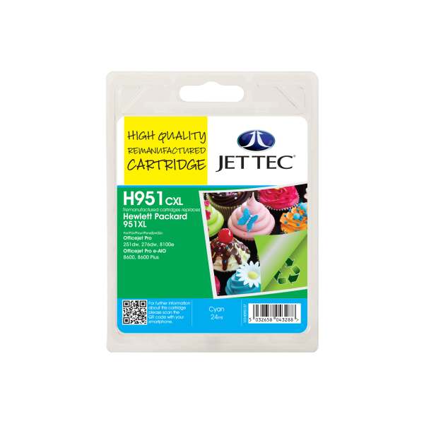 Jet Tec HP 951XL Cyan Ink Cartridge