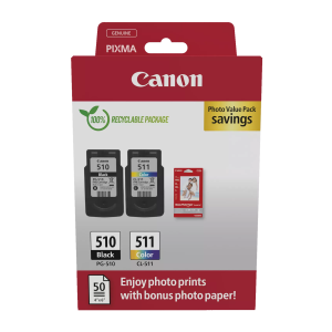 Canon 510 Black & 511 Colour Original Ink Cartridges & Photo Paper Pack